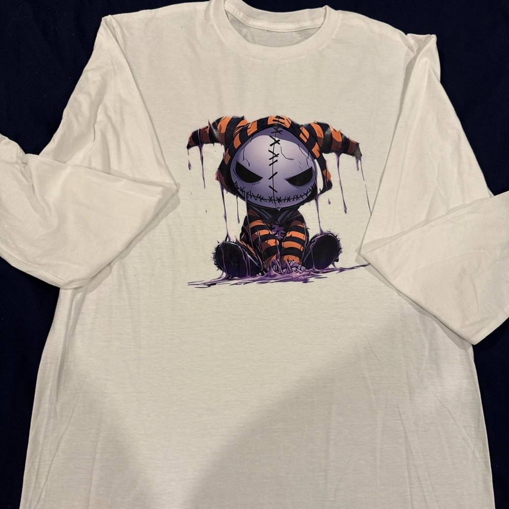 Gildan White Long Sleeve Tee with Orange and Black Graphic